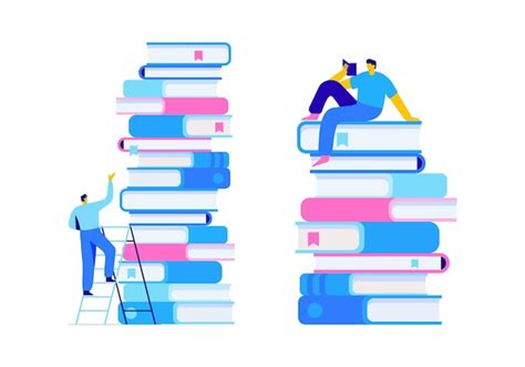 Premium Vector Man Sitting And Reading On A Huge Stack Of Books Flat