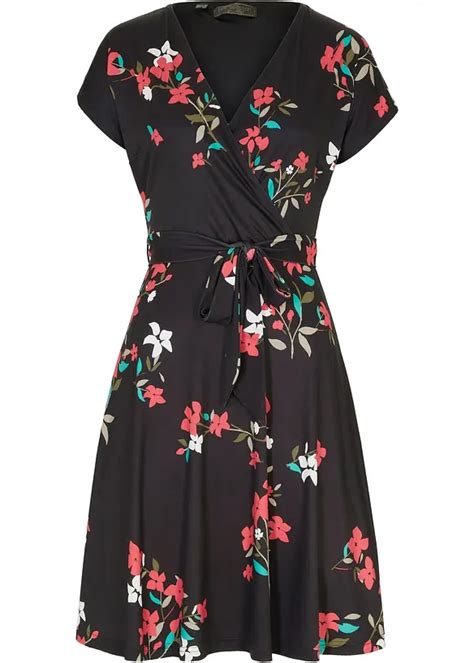 Figurumspielendes Kleid mit Allover Print und Bindegürtel Damen