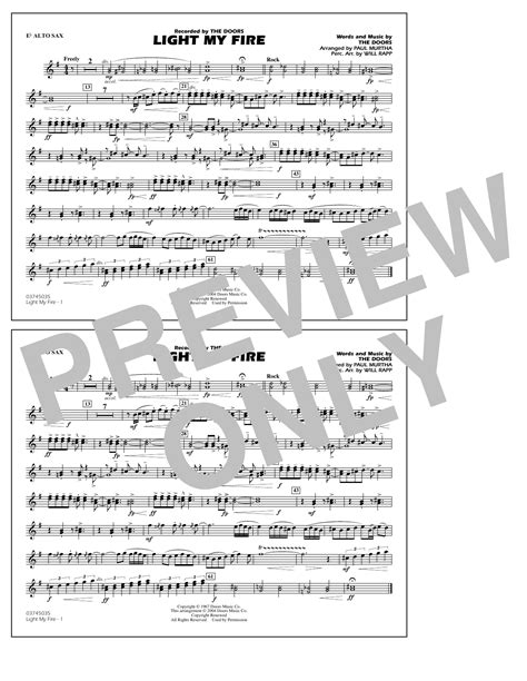 Light My Fire Arr Paul Murtha Eb Alto Sax By The Doors Sheet Music