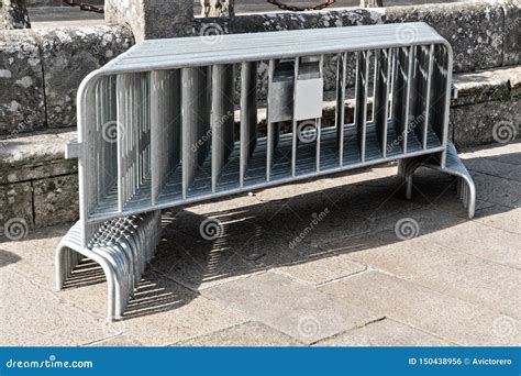 Many Movable Metal Fences Stacked Stock Photo Image Of Crowd Mobile