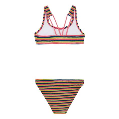 PROTEST PRTSICILLA JR STRIPED BRALETTE BIKINI SET GUAVA PINK