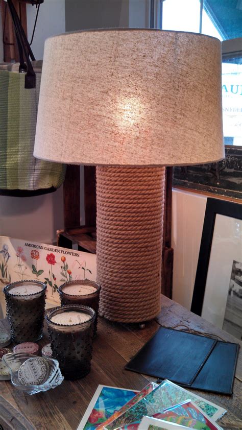 Sophisticated Rustic Lamp Natural Linen Shade With A Wrapped Rope Base Add A Coastal Touch To