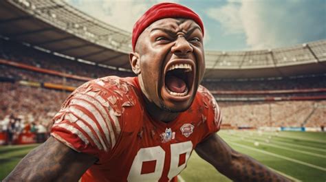 American Football Player Celebrating Victory And Touchdown Emotional