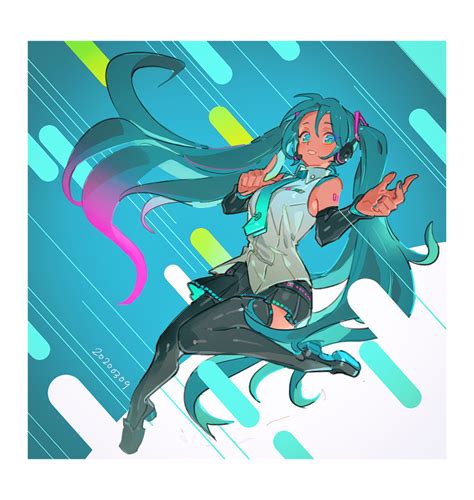 Safebooru 1girl 39 Abstract Background Aqua Eyes Aqua Hair Aqua Nails