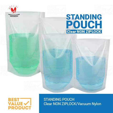 Jual Plastik Kemasan Bening Standing Pouch Nylon Clear Non Ziplock