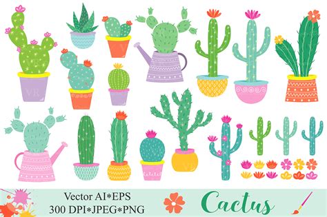 Cactus Clipart / Cacti Plants Clip Art / Cute Potted Cactuses Vector ...