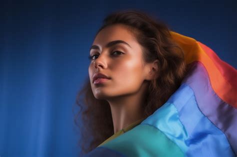 A Beautiful Gay Lesbian Model With Rainbow Colors Flag LGBTQ Pride