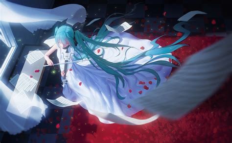 Wallpaper 1298x800 Px Anime Girls Dress Flower Petals Hatsune