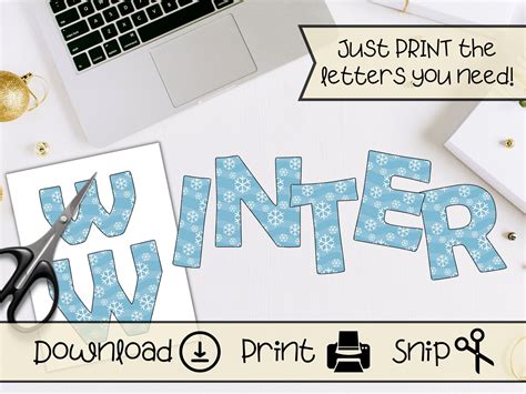 Printable Snowflake Flurries Bulletin Board Letter Set For Winter Party