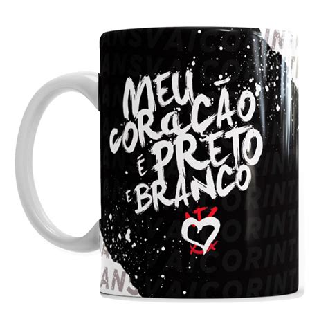 Caneca Porcelana Corinthians Meu Coração é Preto e Branco Produto