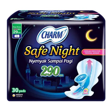 Jual Charm Pembalut Safe Night 29cm Wing 30 Pads CHARM Bodyfit