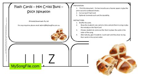 Hot Cross Buns Flash Cards Stick Notation My Song File