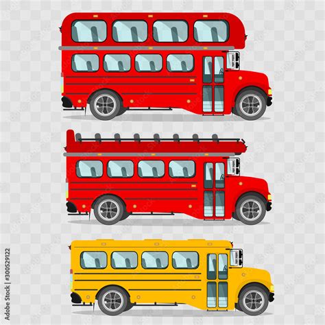 Set of buses. Red double-decker bus, Red double-decker bus without roof ...