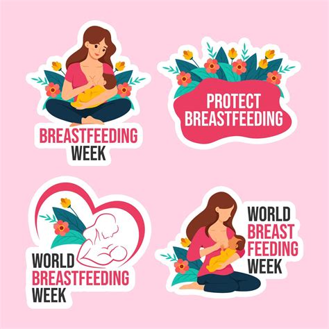 Breastfeeding Week Label Flat Cartoon Hand Drawn Templates Background ...