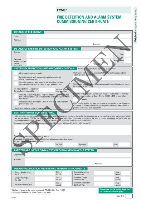 Fire Detection And Alarm System Commissioning Certificate Niceic