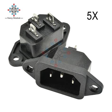 5pcs Ac 250v 10a Iec 320 C14 Panel Mount Plug Adapter Iron Core Power Connector Socket 3 Pins