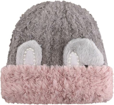 Jlmmen Cute Winter Knitted Bunny Ears Hat Y2k Kawaii Pink Rabbit Ears