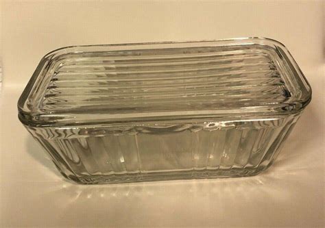 Anchor Hocking Vintage Design Ribbed Glass Refrigerator Dish W Lid