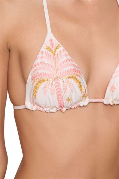 Cosita Linda Sunset Embroidered Slide Tri Bikini With Tie Side Bottom