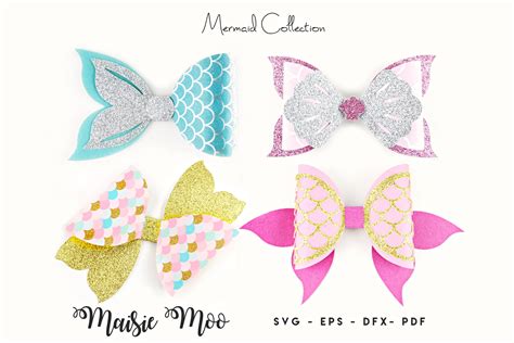 Bow Template Svg Pdf Png Hair Bow Cut File For Cricut Mermaid Bow