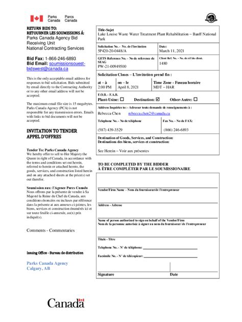 Fillable Online Unclassified Invitation To Tender Appel D Offres Fax