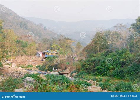 A Village In A Mountain Valley Landscape Sceneryrangbang River