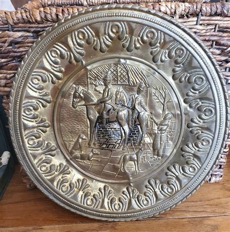 Vintage Embossed Brass Plate Wall Hanging Made In England Etsy