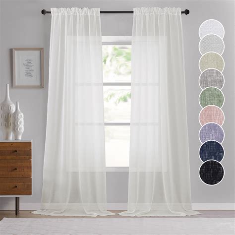 Ovzme Dolly Ivory Faux Linen Sheer Curtains Inches Long Panels