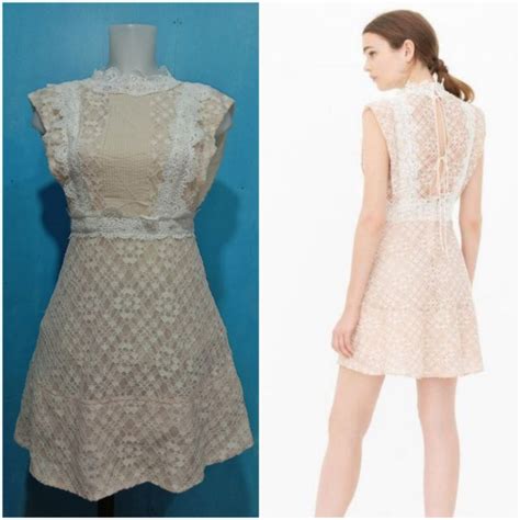 XS SM Nude Cream Elegant Sleeve Back Tie Lace Dress Wedding Reception Outfit PRELOVED Shopee