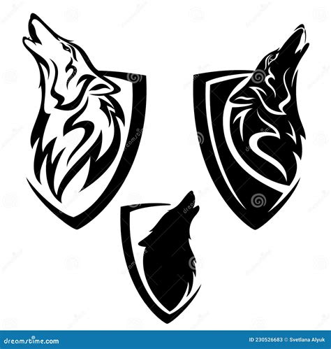 Howling Wolf Head In Simple Heraldic Shield Black And White Vector