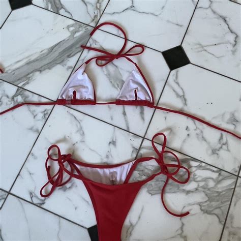 Red String Bikini From Zaful Swimwear Bikini Red Depop