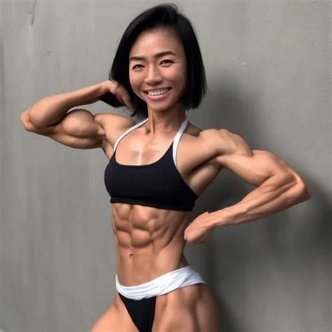 Strong Asian Female With Pack Abs In Bikini