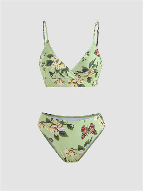 Floral Butterfly Bikini Swimsuit For Vacation