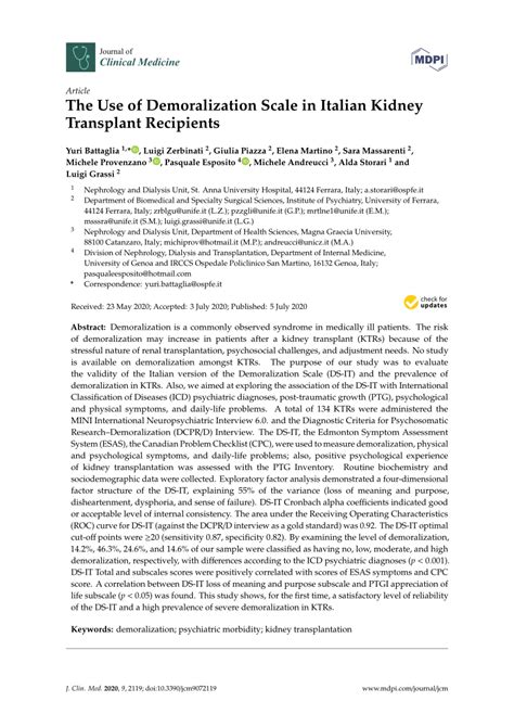 Pdf The Use Of Demoralization Scale In Italian Kidney Transplant