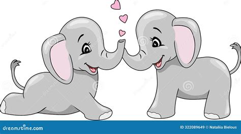 Two Cute Baby Elephants With Hearts Stock Vector Illustration Of