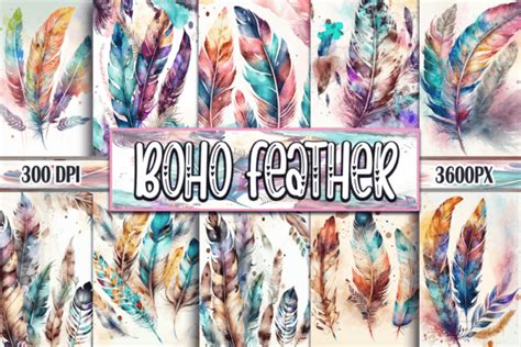 Watercolor Boho Feathers Backgrounds Graphic By Pro Designer Team