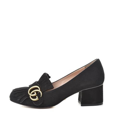 Gucci Suede Gg Marmont Fringe Loafer Pumps 36 5 Black 518691