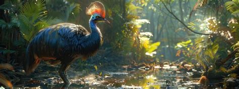 Cassowary In A Dense Rainforest Formidable Rare Sighting Hyperdetailed Photorealistic Hd Super