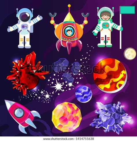 Cartoon Space Vector Set Cosmic Elements Vector De Stock Libre De