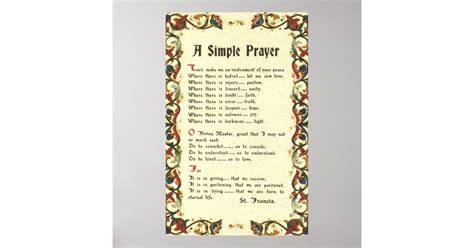 Simple Prayer St Francis Pope Francis Florentine Poster Zazzle