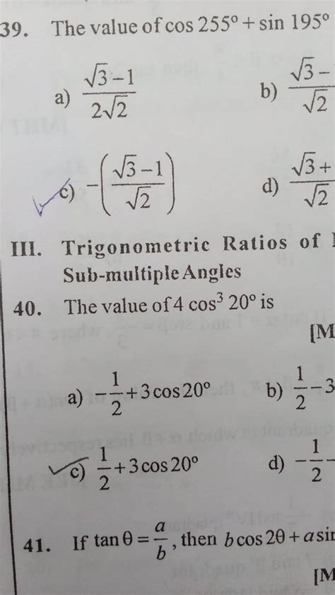 Trigonometric Ratios Of Sub Multiple Angles 40 The Value Of 4cos320 Is