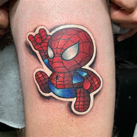 Spider Man Sticker Tattoo On The Thigh