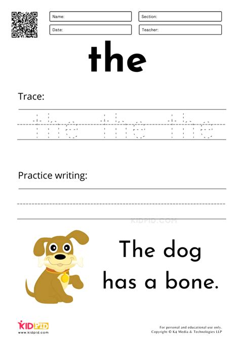 Sight Word The Tracing Sheet Worksheet Turtle Diary Trace Write Sight Words Worksheets For