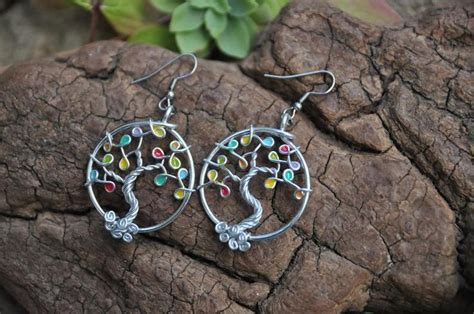 Boucles D Oreilles Arbre De Vie Fil Aluminium Argent Cadeau No L