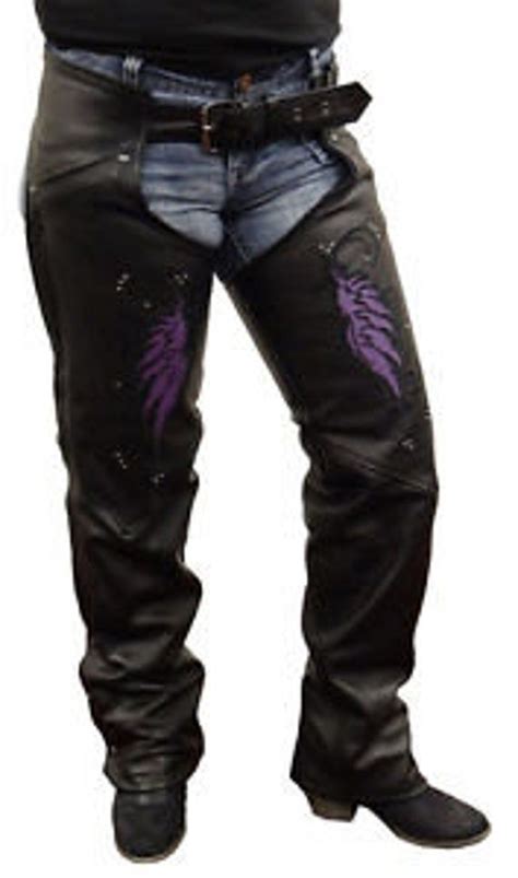 1179 Ladies Black Or Purple Wing Chaps Etsy Chaps Purple Leather