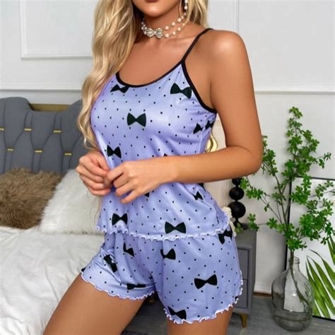 Dondpo Womens Pajamassilk Pajamas For Women Women Bow Tie Sleepwear Sexy Push Up Two Pieces