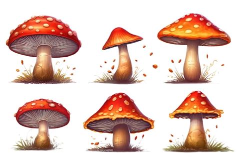 Premium Ai Image Set Of Mushrooms On A White Background Ai