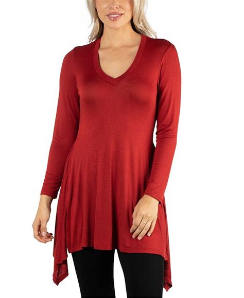 24seven Comfort Apparel Women Long Sleeve Side Slit Hem Tunic Top