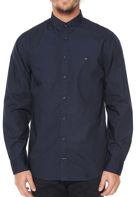 Camisa Social Tommy Hilfiger Azul Marinho Regular Fit The Crown