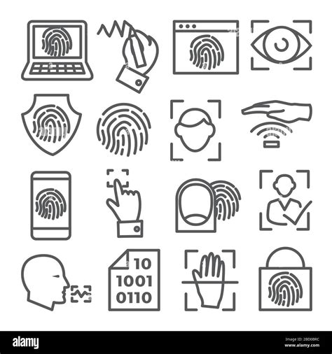 Biometric Line Icons Set On White Background Stock Vector Image Art